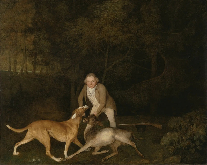 Freeman, el guardabosques del conde de Clarendon, con una cierva moribunda y un perro - George Stubbs
