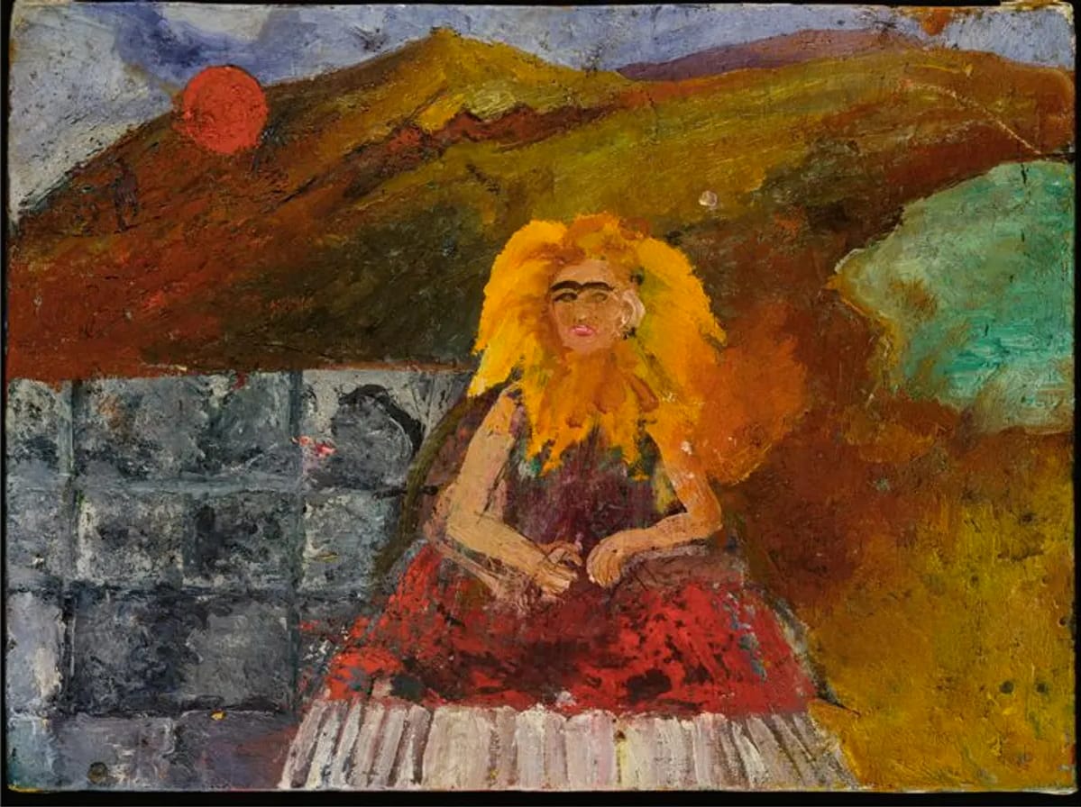 Frida en flammes (Autoportrait dans un tournesol) — Frida Kahlo, 1954