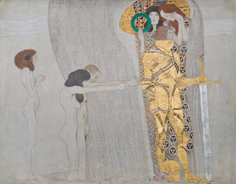 Friso Beethoven (tablón 3, pared izquierda): Deseo de felicidad - Gustav Klimt