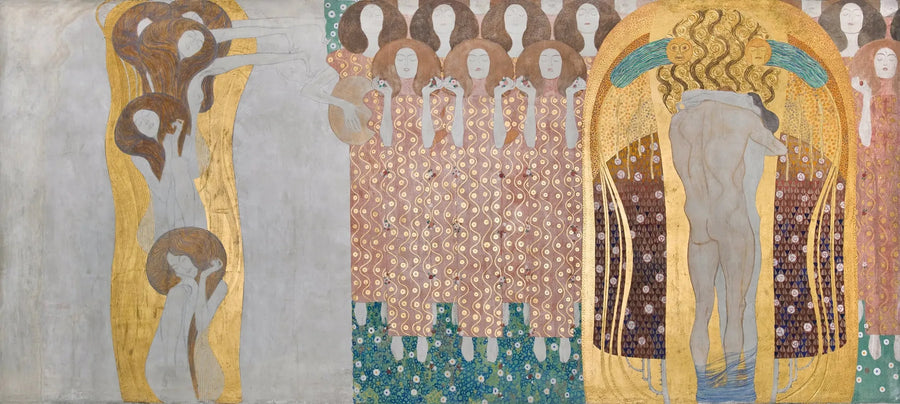 Friso Beethoven (tabla 8, pared derecha): El deseo de felicidad es apaciguado por la poesía - Gustav Klimt