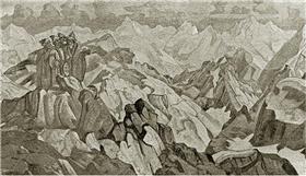 Frontière des royaumes - Nicolas Roerich image 1 copie peinte à la main à l’huile