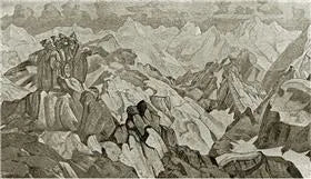 Frontière des royaumes - Nicolas Roerich image 1 copie peinte à la main à l’huile