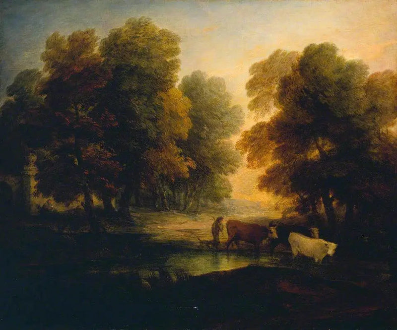 Niño conduciendo vacas cerca de una piscina - Thomas Gainsborough