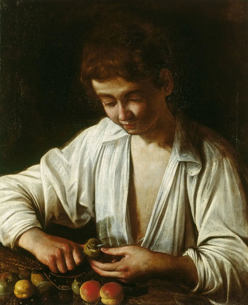 Chico pelando una fruta - El Caravaggio