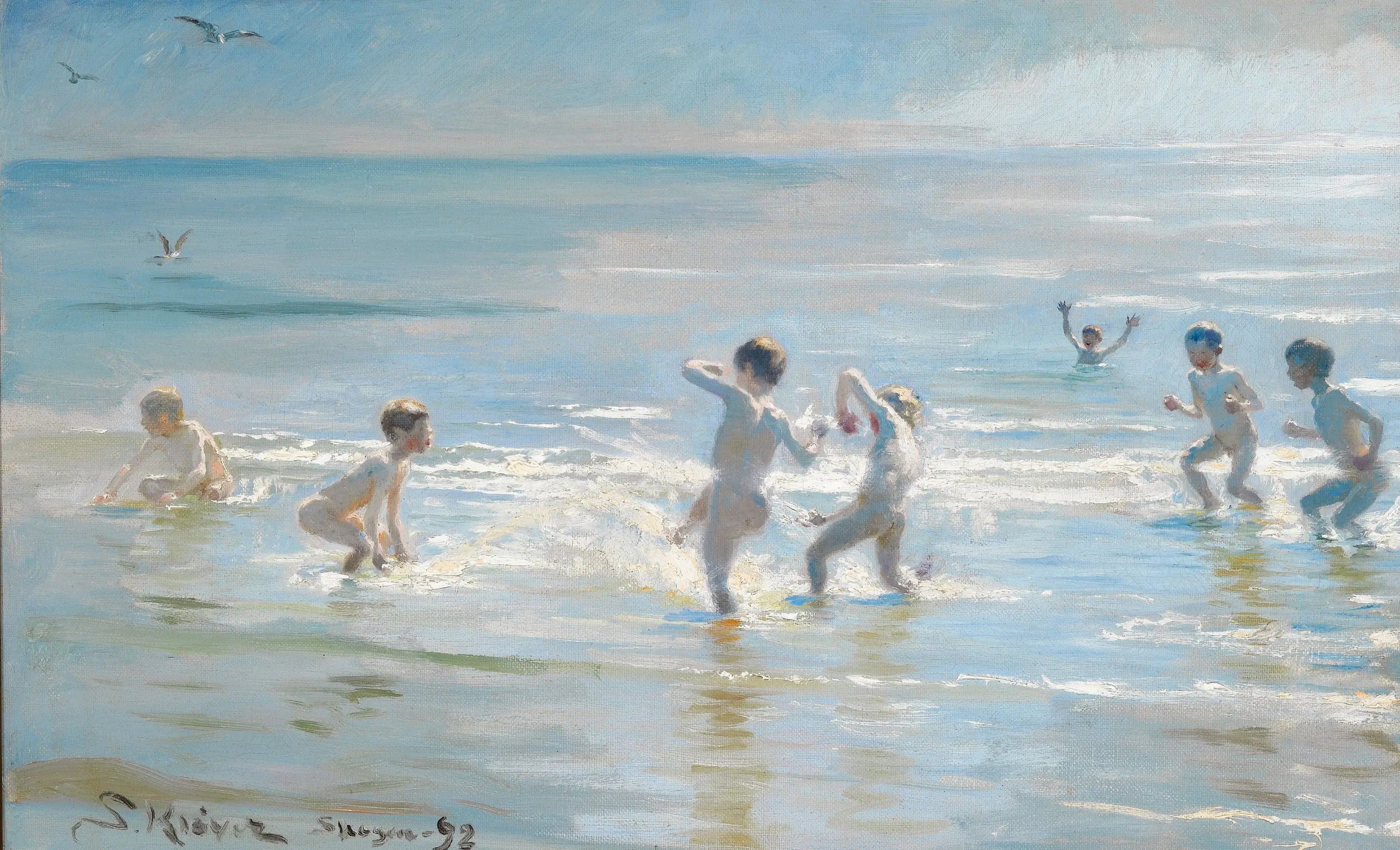 Garçons se baignant un soir d'été à la plage de Skagen - Peder Severin Krøyer image 1 reproduction réalisée par Alpha Reproduction