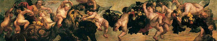 Genios llevando una guirnalda - Peter Paul Rubens