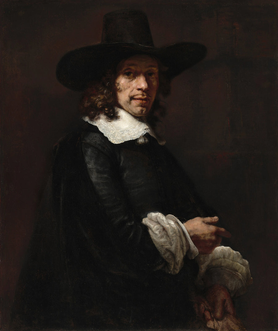Retrato de un hombre con un sombrero de copa y guantes - Rembrandt