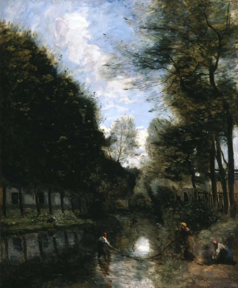 Gisors, rivière bordée d'arbre - Jean-Baptiste Camille Corot image 1 reproduction de peinture à l’huile