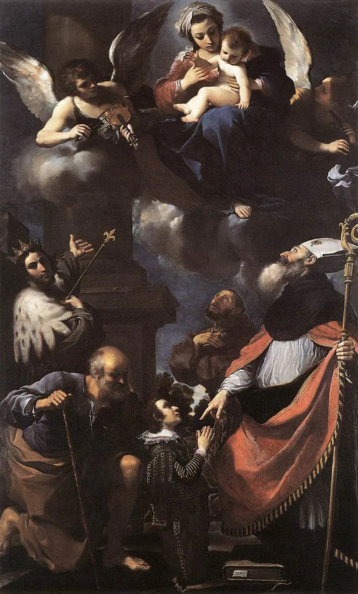Giuseppe Gaetano Righetti [?] presentado a la Virgen por cuatro santos - Guercino