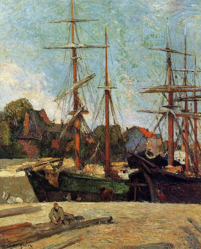 Goleta y tres mástiles en el muelle, o Barcos en el puerto - Paul Gauguin