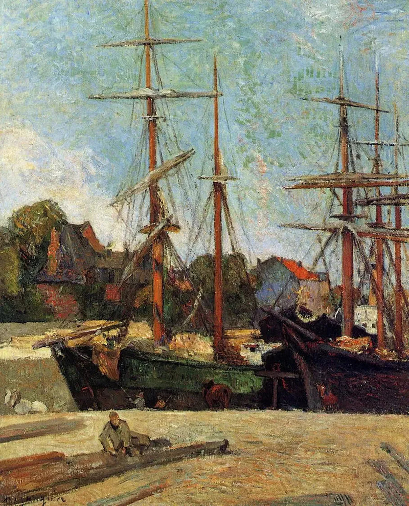 Goleta y tres mástiles en el muelle, o Barcos en el puerto - Paul Gauguin