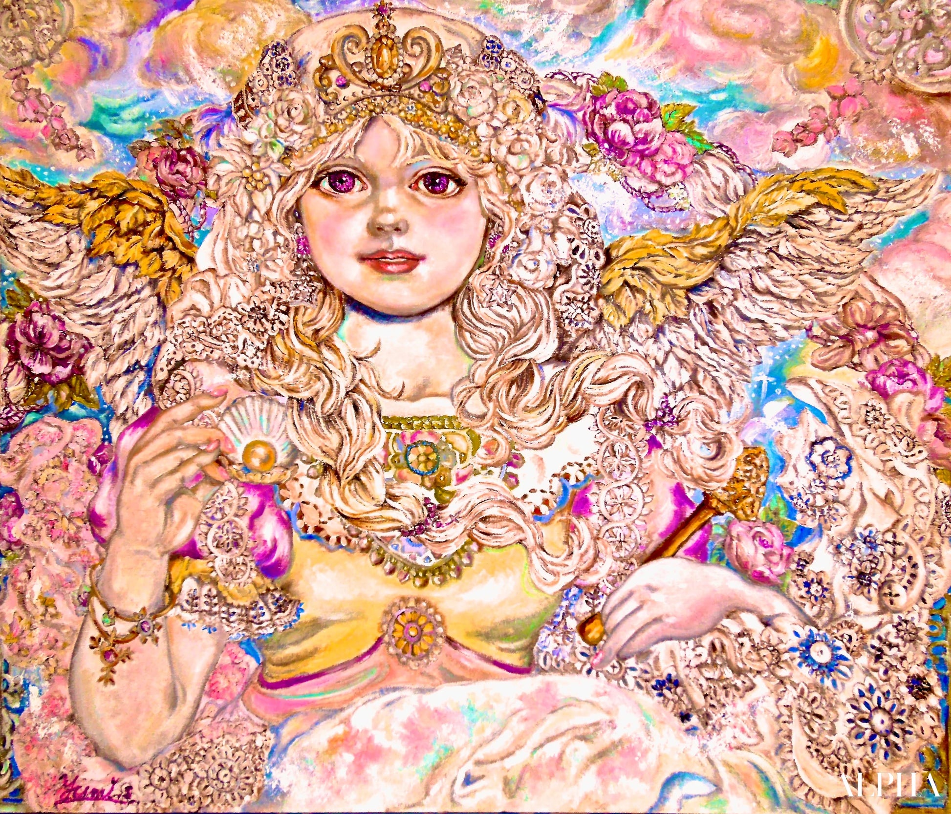 Golden pearl angel - Yumi Sugai Reproductions de tableaux à la peinture à l’huile