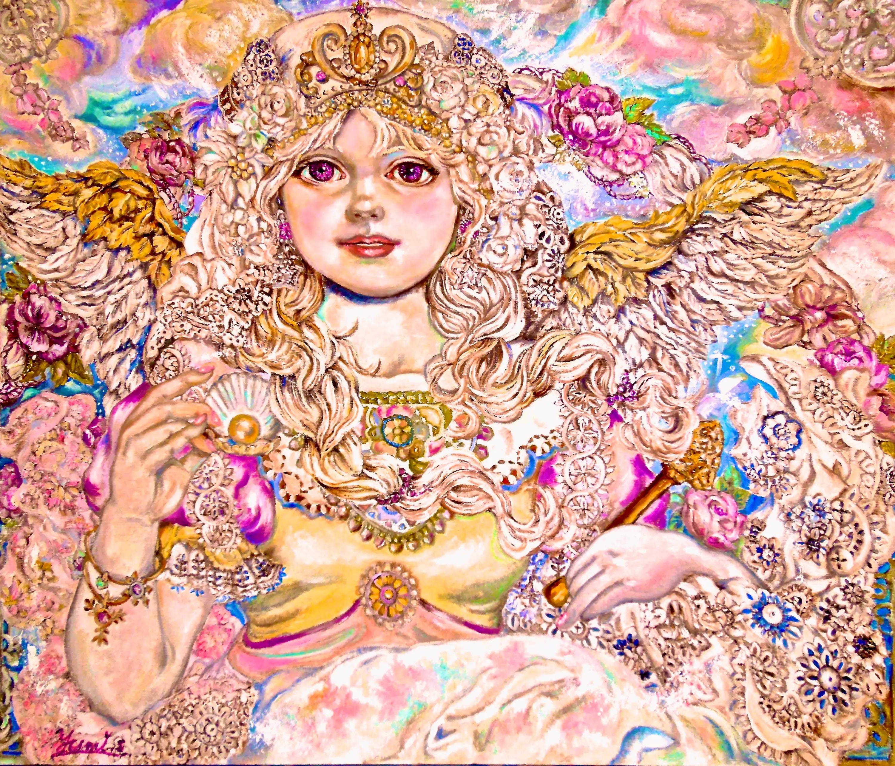 Golden pearl angel - Yumi Sugai Reproductions de tableaux à la peinture à l’huile