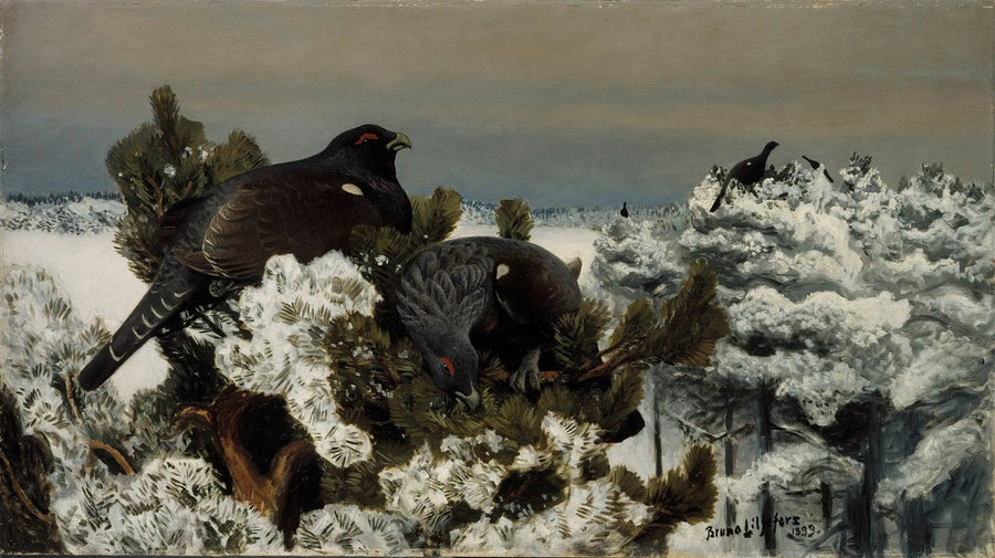 Urogallos en un paisaje invernal - Bruno Liljefors
