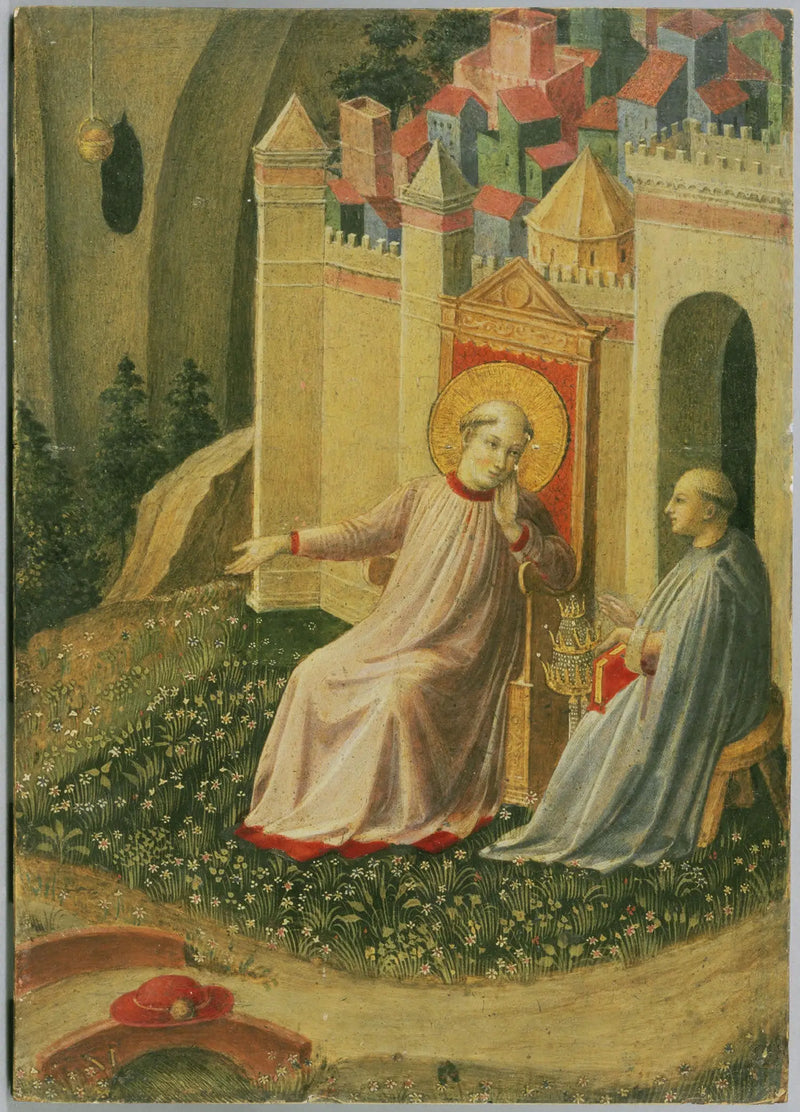 Gregorio Magno rechazando la tiara pontificia, extracto de un panel recortado que representa escenas de la Tebaida - Fra Angelico