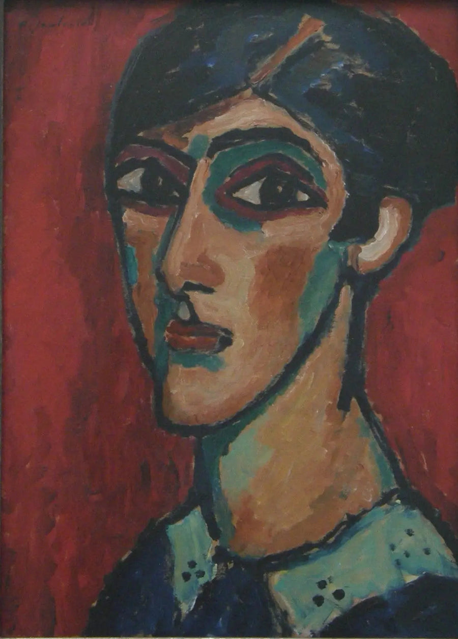 Gran cabeza de mujer sobre rojo - Alexej von Jawlensky