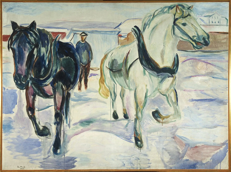 Grupo de caballos en la nieve - Edvard Munch