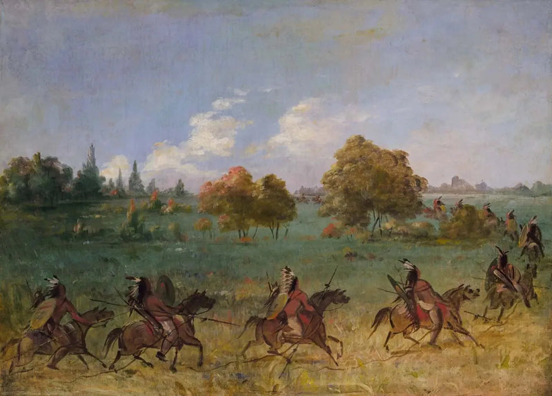 Grupo de guerra comanche en marcha, completamente equipado - George Catlin