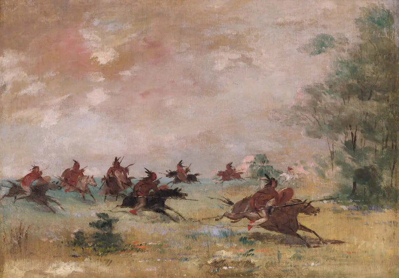 Grupo de guerra comanche, montado en caballos salvajes - George Catlin