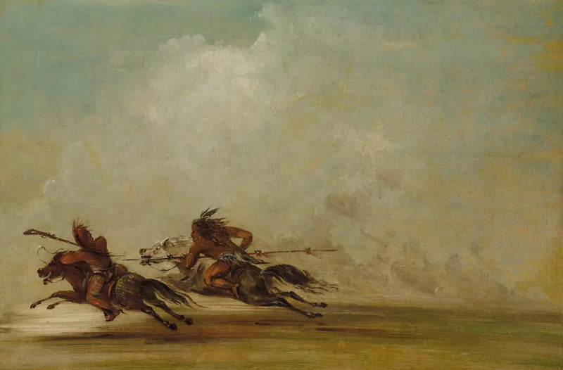 Guerrero Comanche lanzando un Osage, a toda velocidad - George Catlin