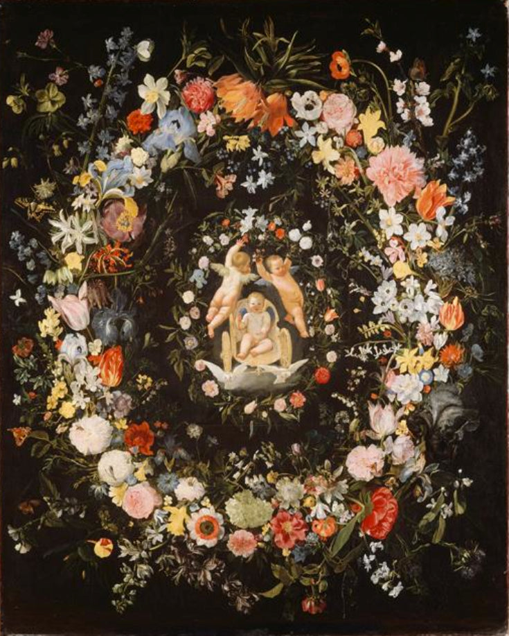 Guirnalda de flores que rodea un medallón que representa el triunfo del amor - Domenichino