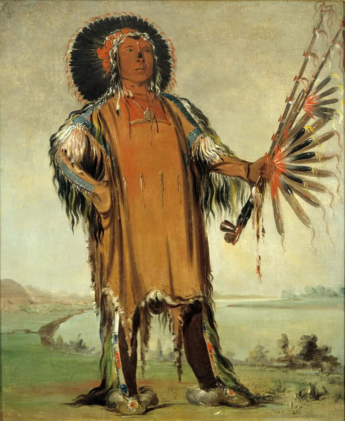 Ha-na-tá-nu-maúk, chef des loups, chef suprême de la tribu - George Catlin image 1 reproduction de peinture à l’huile