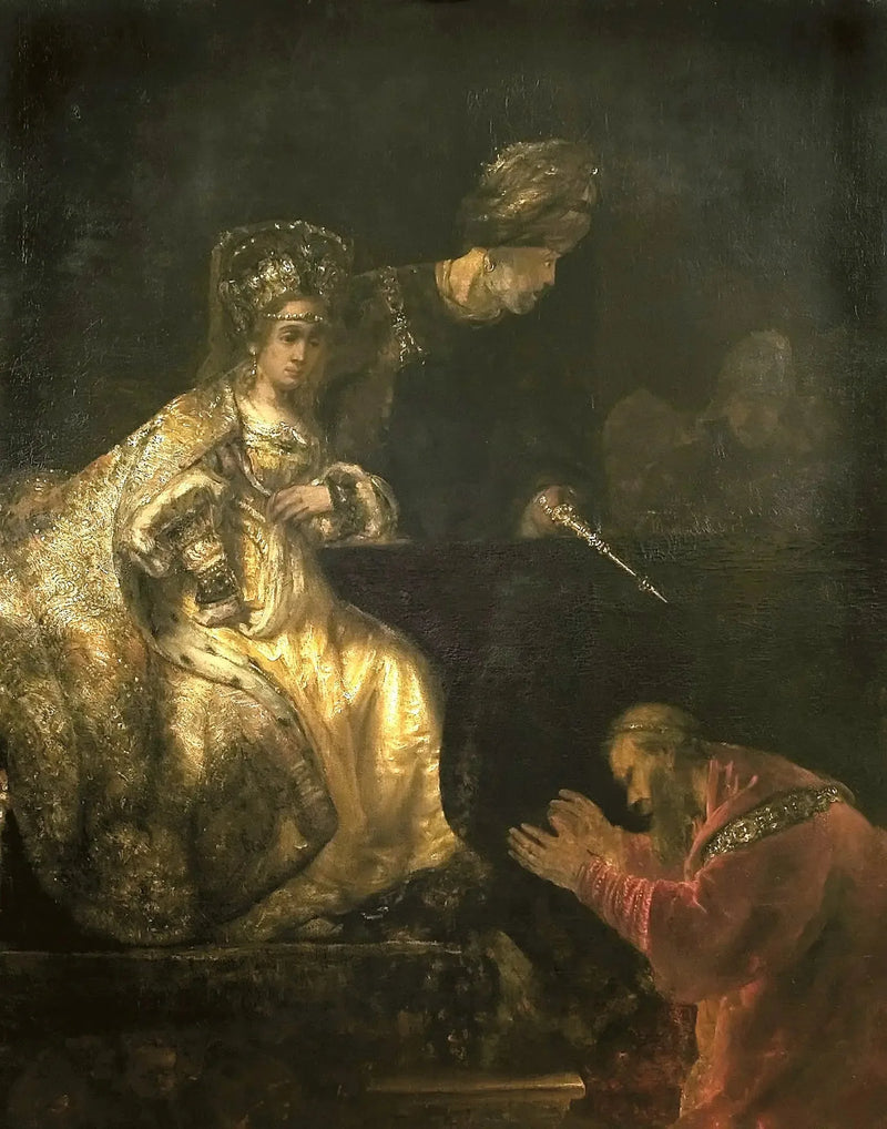Hamán suplica a Esther que le dé la vida salvada - Rembrandt