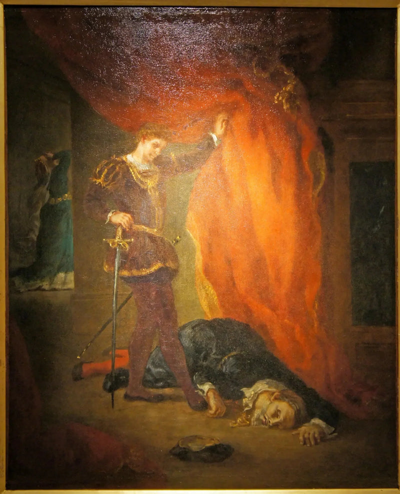 Hamlet frente al cuerpo de Polonio - Eugène Delacroix