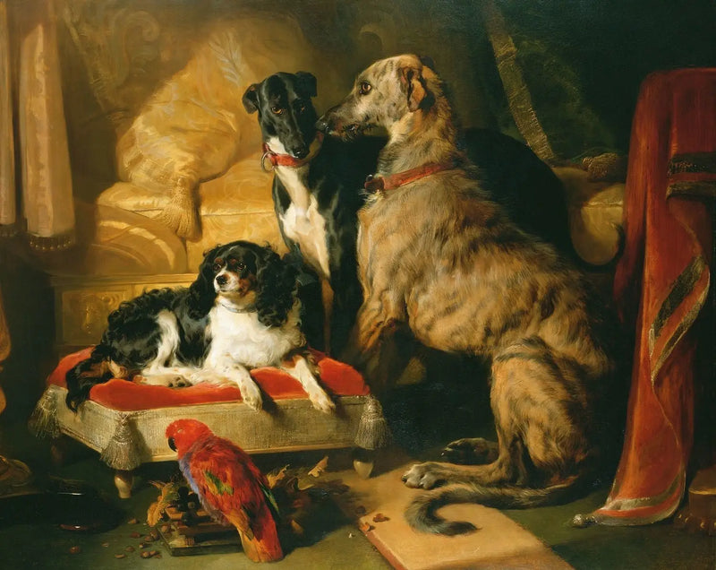 Héctor, Nerón y Dash con el loro, Lory - Edwin Henry Landseer