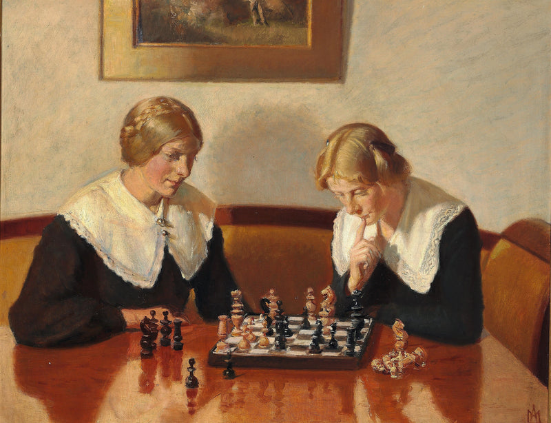 Helga Ancher y Engel Saxild juegan al ajedrez en la casa de Markvej en Skagen. -Michael Peter Ancher