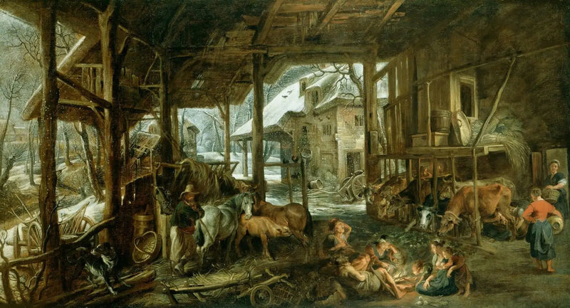 Invierno : El interior de un granero - Peter Paul Rubens