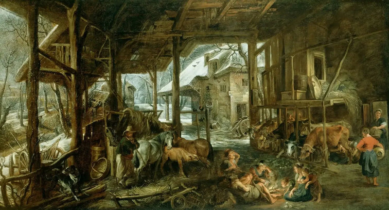 Invierno : El interior de un granero - Peter Paul Rubens