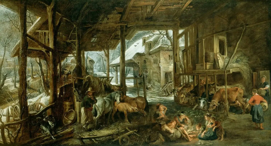 Invierno : El interior de un granero - Peter Paul Rubens