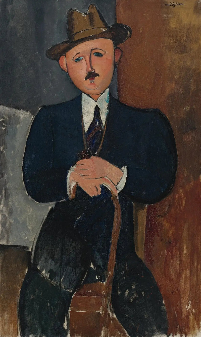Hombre sentado (apoyado en un bastón) - Amedeo Modigliani