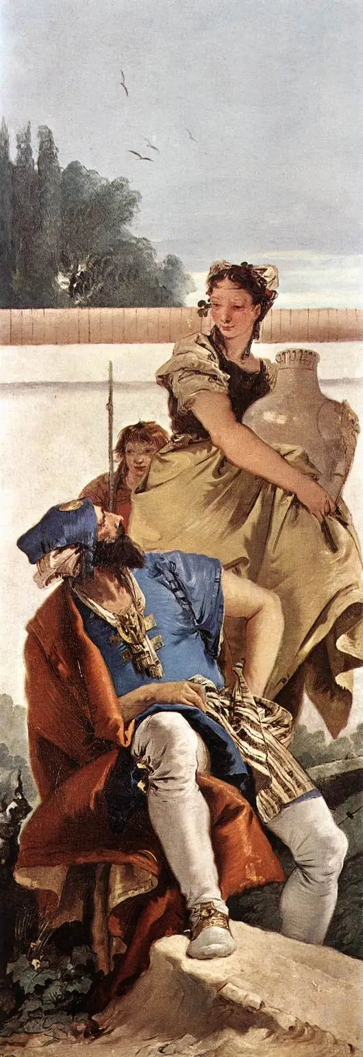 Hombre sentado, mujer con una maceta y niño - Giovanni Battista Tiepolo