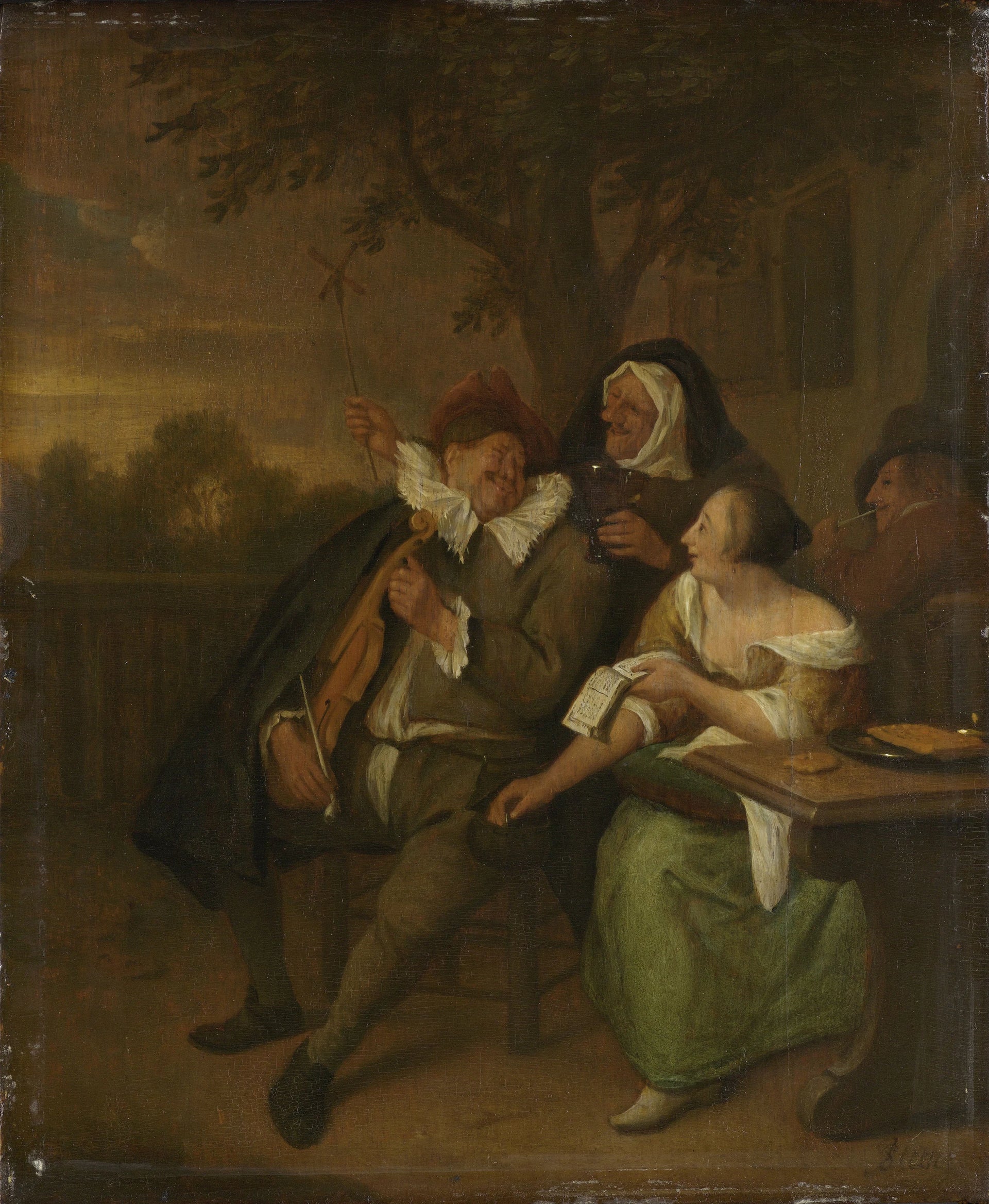Homme avec un violon en mauvaise compagnie - Artiste inconnu du Rijksmuseum