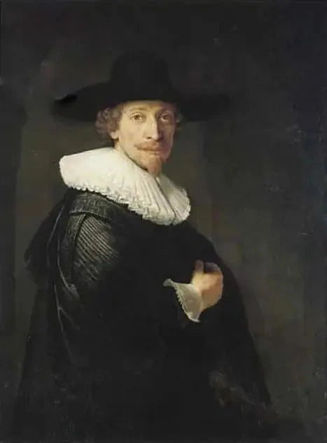 Retrato de un hombre de pie en el umbral de una puerta - Rembrandt