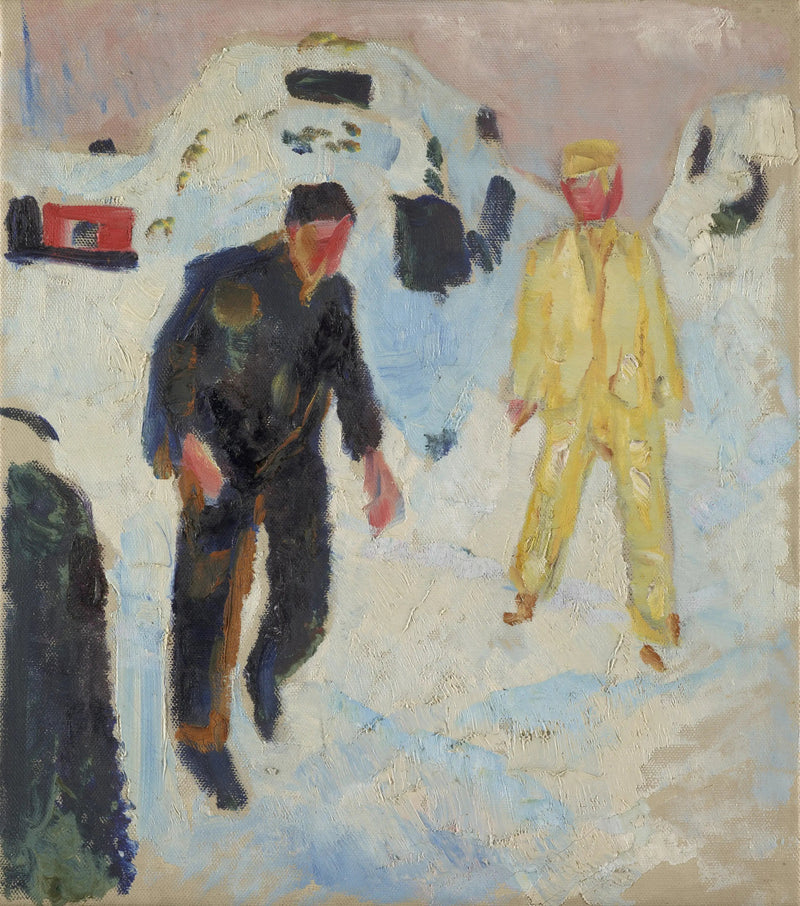 Hombre en negro y amarillo en la nieve - Edvard Munch