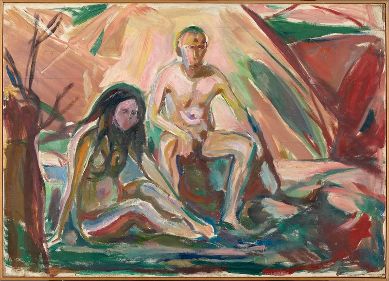 Hombre y Mujer desnudos, sentados - Edvard Munch