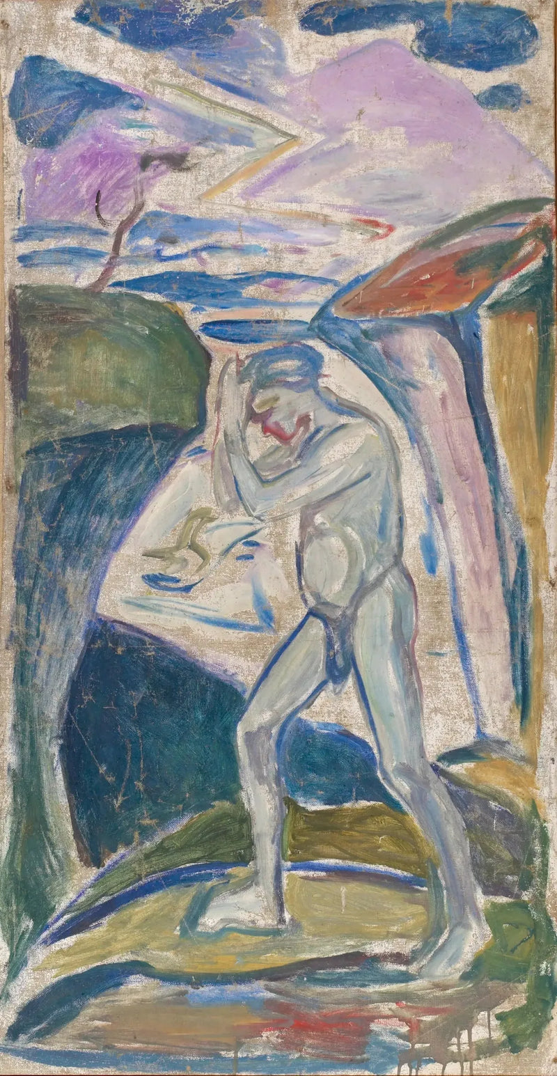 Hombre desnudo en un paisaje rocoso - Edvard Munch