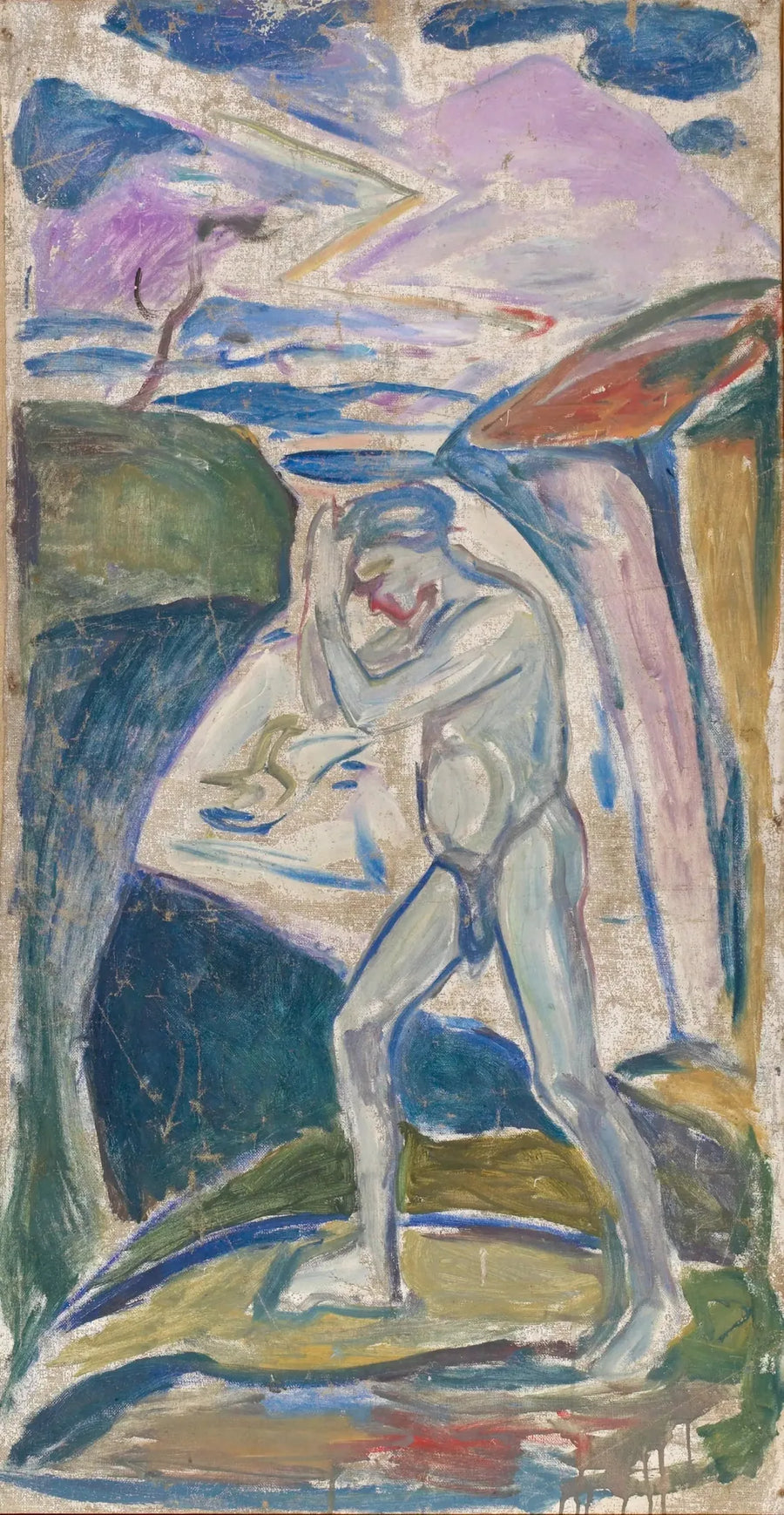 Hombre desnudo en un paisaje rocoso - Edvard Munch