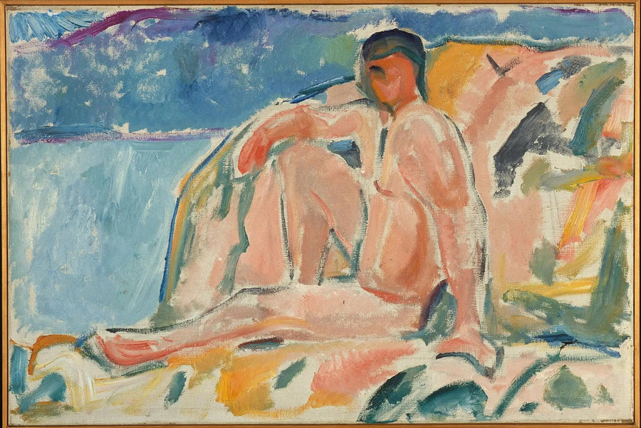 Hombre desnudo sobre una roca - Edvard Munch