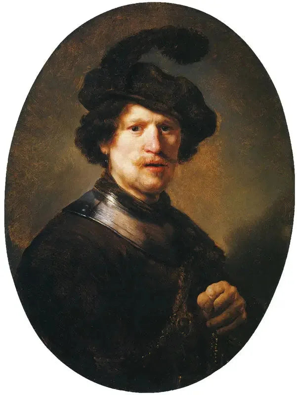 Hombre con un sombrero de plumas y un gorgerín - Rembrandt