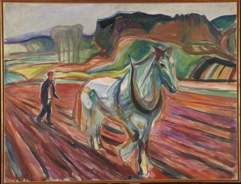 Hombre trabajando con un caballo blanco - Edvard Munch