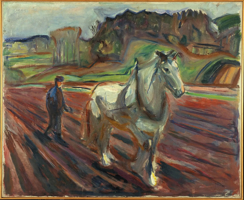 Hombre trabajando con un caballo blanco - Edvard Munch