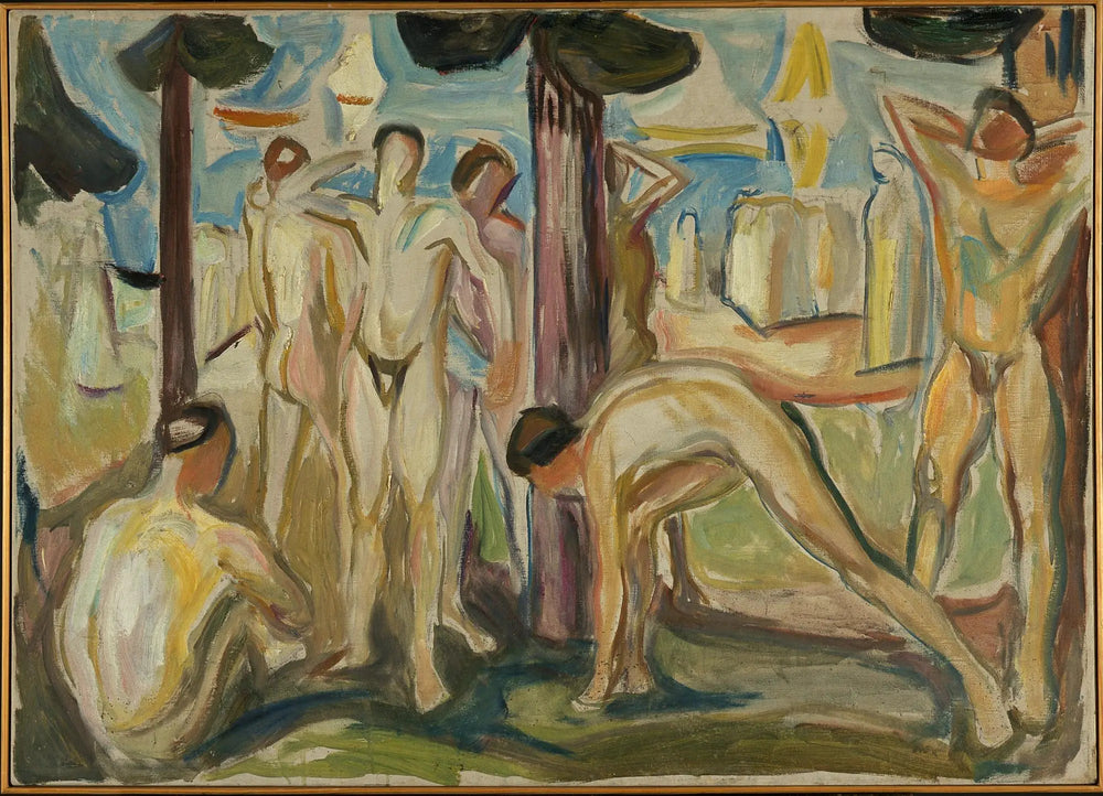 Hommes nus dans un paysage - Edvard Munch image 1 copie de tableau peinte à la main