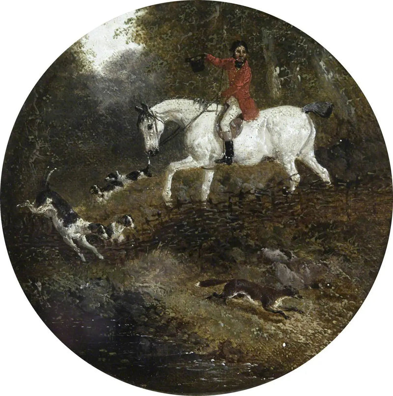 Ocho escenas circulares de caza de zorros: perros persiguiendo a un zorro en escondite - John Frederick Herring, Sr.
