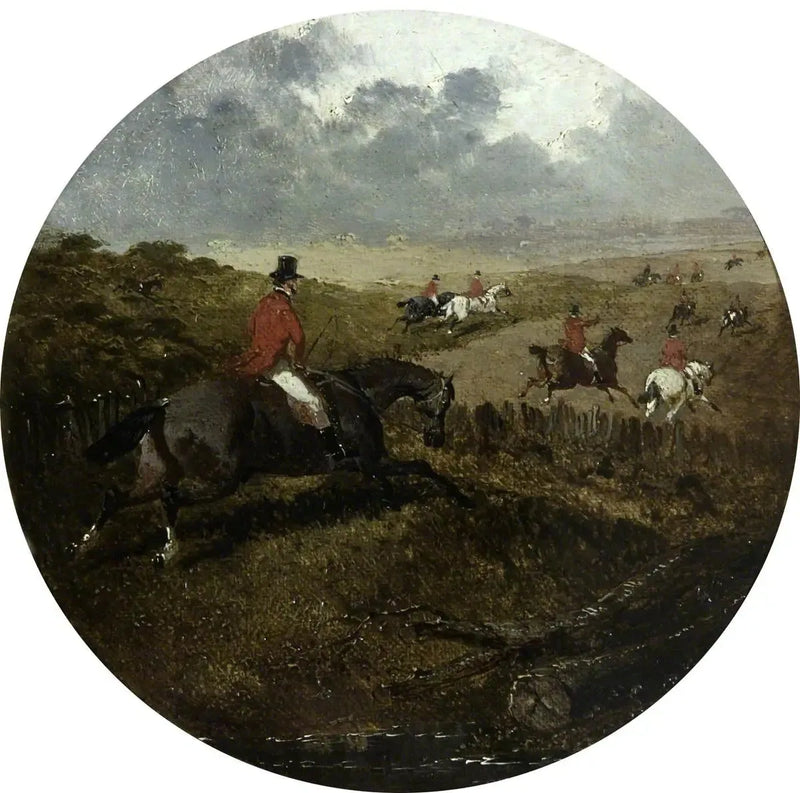 Ocho escenas circulares de caza del zorro: los perros ladran a pleno pulmón, seguidos por el campo - John Frederick Herring, Sr.