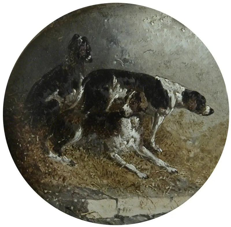 Ocho escenas circulares de caza de zorros: tres perros en descanso - John Frederick Herring, Sr.