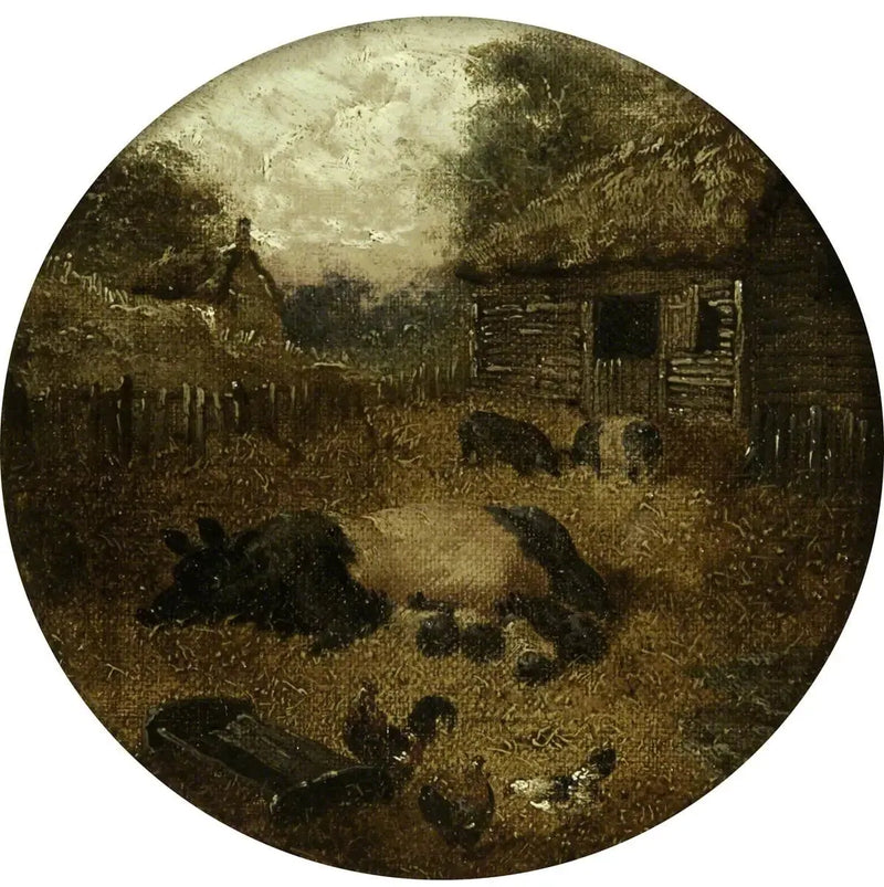 Ocho escenas de granja circulares (1. Cerdos; 2. Yegua y potro; 3. Vacas; 4. Ovejas; 5. Pollos; 6. Patos; 7. Conejos; 8. Burro) - John Frederick Herring, Sr.